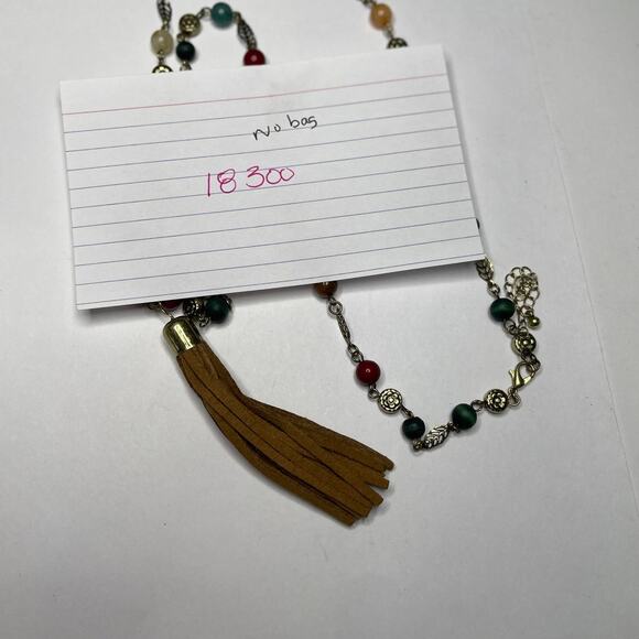 Chico's beaded pendant tassel necklace signed costume jewelry neutral natural - Picture 12 of 12